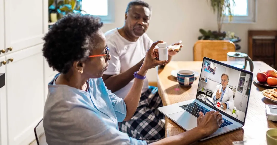 A person having a relaxed virtual care visit from home